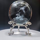 VERLIAN 3D Hummingbird Crystal Ball with Stand, Glass Paperweight Ball Laser Engraved Hummingbird De