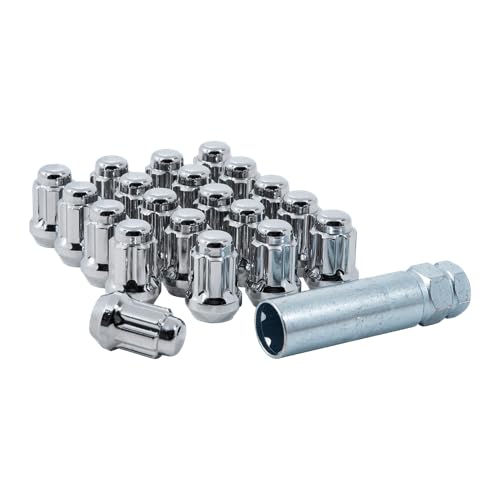 Image of Small Diameter Spline Duplex Short Lug Nuts - 13 /16 inch & 7 /8 inch Dual Hex Key - 14mm x 1.50 Thread Size - Chrome Finish - Set of 20 (K5CS-14150GR)