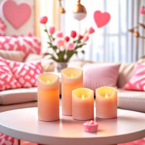Flameless LED Candles with Remote Control and Timer,Flickering Candles Unscented Real Wax with Rustic Texture,Suitable for Home,Valentine's Day,Wedding or Christmas,Battery Powered, 4PK (Pink) - Image 5