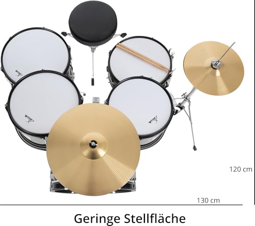 XDrum Junior Pro Kinder Schlagzeug Black - geeignet von 5-9 Jahren - Drumset mit komplettem Zubehör - inkl. Schule - Schwarz