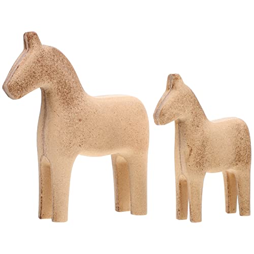 Warmhm Pferd Figur Statue Holzfiguren Skulptur: 2 Stücke Schweden Dala Pferd Tierfiguren Spielfigur Holz Dekofigur Spielzeuge Ornamente für Zuhause Wohnzimmer Schlafzimmer Schreibtisch Dekoration Cover