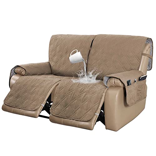 Turquoize 100% Waterproof Recliner Sofa Cover 2 Seat Reclining Couch Cover For 2 Cushion Couch Waterproof Recliner Sofa Protector Cover For Dogs Pets With Non Slip Backing And Strap (Medium, Taupe) #TOP13