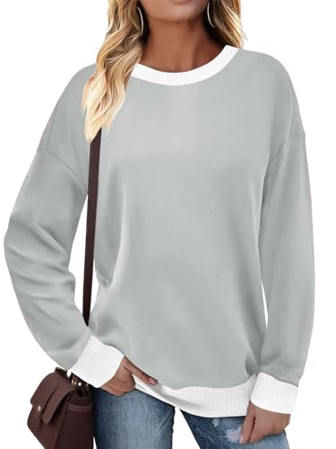 Cuptacc Sweatshirt Damen 2025 Mode Street Ausgefallene Vintage Langarmshirt Oberteil Dünn Bunte Lässige Oversized Sweatshirt Damen Grau M