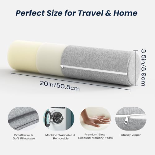 Forcanby Neck Roll Cervical Pillow for Neck Pain Relief - Memory Foam Neck Pillow for Bed | Round Neck Pillows for Sleeping (Grey, X-Small - 3.5" H) — view 4