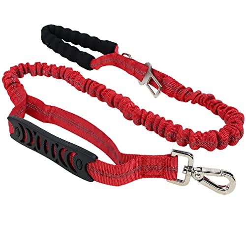 Laisse pour Chiens élastique, Laisse Réfléchissant Tissé en Nylon à Double Couche de 1,2m, avec Boucle de Beinture de Sécurité, Poignée Rembourrée & Poignée Commande (Rouge, M) Cover