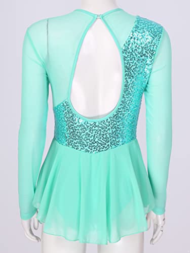 Tssoe Women's Adult Long Sleeve Figure Ice Skating Dress Gymnastics Ballet Dance Leotard Dresses Mint_Green X-Large #TOP1