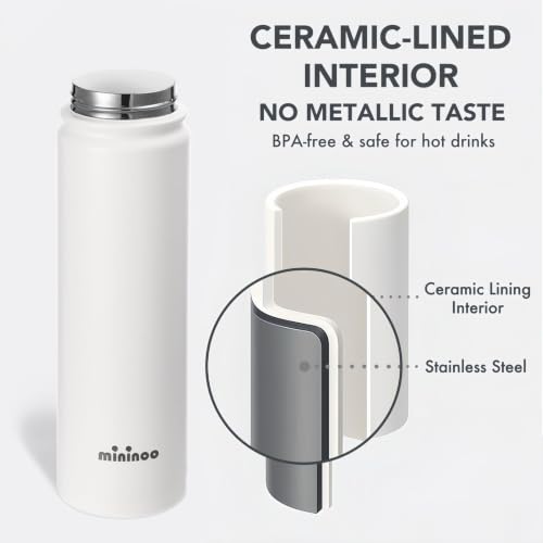 Image of Mininoo 24 oz Insulated Ceramic-Lined Water Bottle with Straw, White