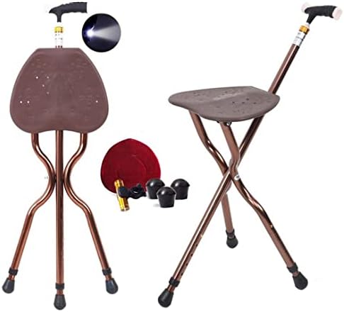 Folding Cane with Seat Adjustable Height Walking Cane and Chair Combo Heavy Duty Chair Cane Walking Stick 350 lbs Capacity Brown