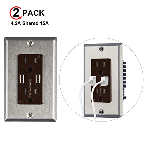 USB Outlet, 4.2A USB Outlets Receptacles, USB Wall Outlet, 15Amp USB Charger Outlet
