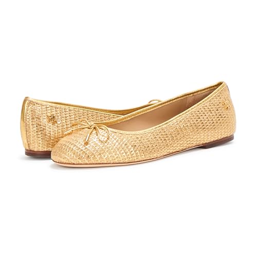 Lauren Ralph Lauren Women's Jayna Leather-Trim Metallic Straw Flat Ballet3