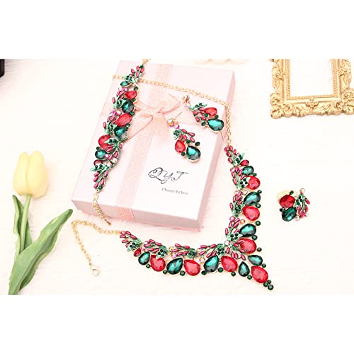 Jewelry Set For Women, Statement Necklace Dangle Earrings Bracelet Ring, White/Kc Gold Plated Jewelry Set With Rhinestone Pearl Crystal Wedding Party Jewelry For Bridal Bridesmaid (Christmas Color-Gold Plated) #TOP7