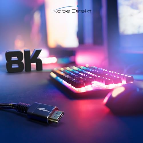Image of KabelDirekt - 8K /4K HDMI 2.1 Cable - 3ft - Break-Resistant Metal connectors and Braided Sheathing (8K@60Hz, Ultra High Speed /48G, Standard, Ideal for PS5 /Xbox, Monitor /TV /Projector, Black)
