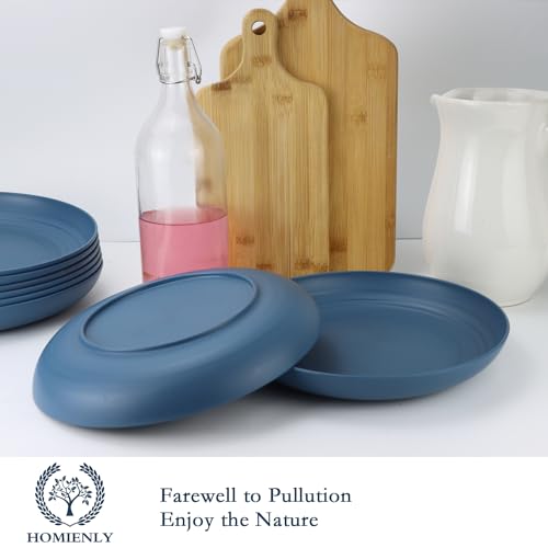 Image of Homienly Dinner Plates Set, Alternative to Plastic Plates,Wheat Straw Plate Set of 8,Lightweight Microwave and Dishwasher Safe Plate,Unbreakable Salad Plates for Kitchen, Camping (Blue,10 inch)