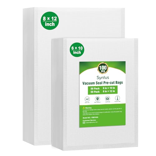 Image of Syntus 100 Pcs Vacuum Sealer Bags for Food, 8x12+6x10, BPA Free