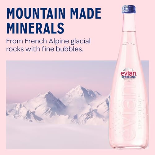 Image of evian Sparkling Carbonated Natural Mineral Water 330ml Glass Bottle, Case of 20 Bottles, Naturally Filtered Drinking Water, Sparkling Water Crafted by Nature