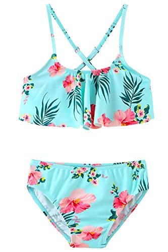 Image of Girls Two Piece Bikini Swimsuits Hawaiian Floral Bathing Suit for Kids Summer Beach Swimwear Set 3-16 Years