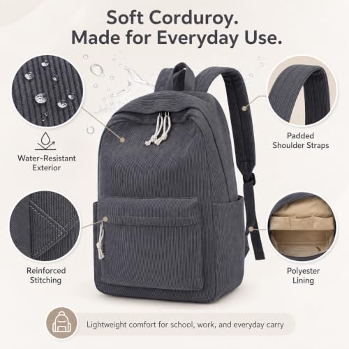 Image of BTOOP School Backpack for Teens Large Corduroy Bookbag Lightweight 15.6 inch Laptop Bag for Girls Women Casual High School College