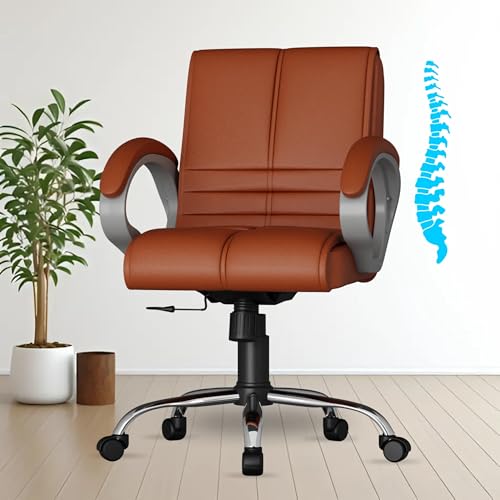 Image of FUGO FG235 with 3 Years Warranty Ergonomic Medium Back Office Chair with Adjustable Height, Cushioned Back&Seat, Tilting Mechanism, Heavy-Duty Metal Base, Perfect for Work, Study and Office (Tan)