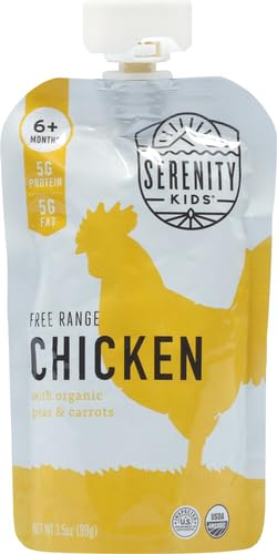 Image of Serenity Kids 6+ Months Organic Baby Food Pouches Puree-Savory Free Range Chicken&Veggie Baby Puree-No Added Sugar & Avocado Oil for Toddler Food-BPA-Free Toddler Pouches To-Go-3.5 Oz,1 ct (Pack of 5)