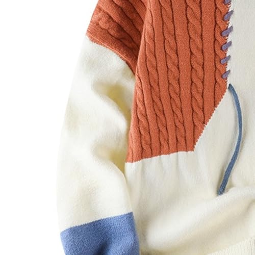 Men's Plush Cable Knited Pullover Sweater Relaxed Long Sleeve Sweater Casual Knit Chunky Sweater Tops3
