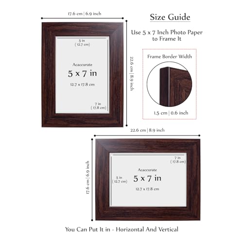 Image of GOLDEN PEACOCK Set of 2 5x7 Inch Photo Frames - Rich Chocolate Brown Wood Finish | Premium Wall Hanging & Tabletop Picture Frames for Home Decor & Gifting
