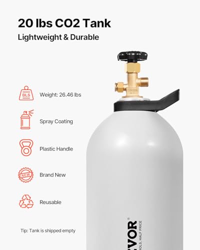 Image of VEVOR CO2 Tank, 20 lbs New Aluminum Alloy Cylinder, CO2 Air Tank with Spray Coating, CGA320 Valve, Handle & Adjustable Pressure, DOT & TC Approved Cylinder for Draft Beer Dispensing
