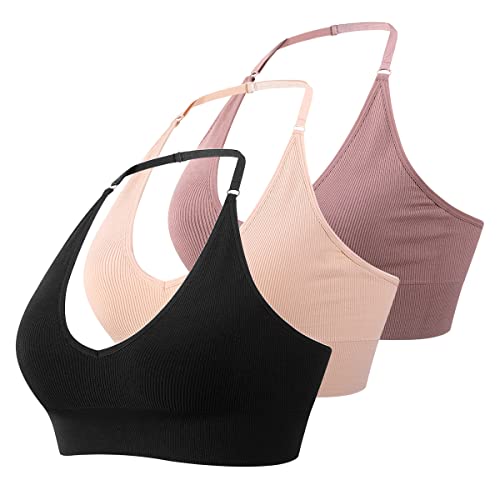 Women Halter Bra Top Yoga Bralette Crop Tanks Workout Sports Bras V Neck with Adjustable Strap Seamless Padded