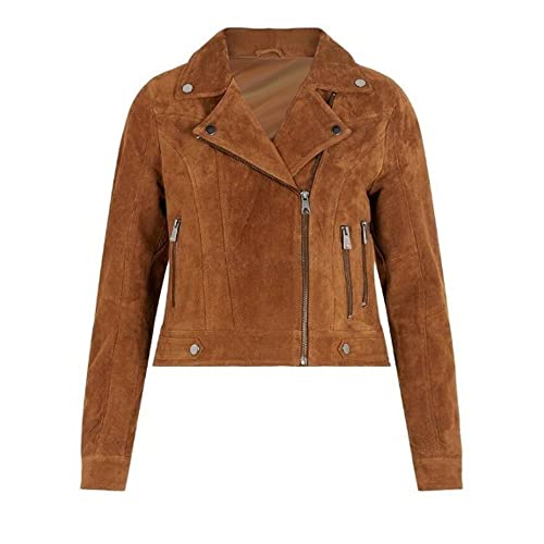 HOT Women's Genuine Sheepskin Pure Suede Leather Jacket Biker Fashion Coat Brown WSP0062