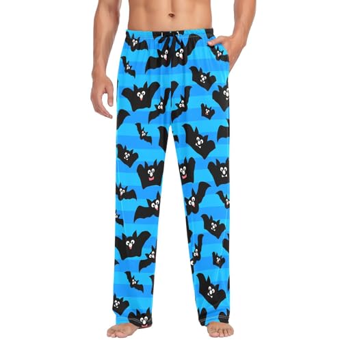 Bat Pattern Men's Cotton Pajama Pants with Pockets and Drawstring Comfortable and Stylish,S