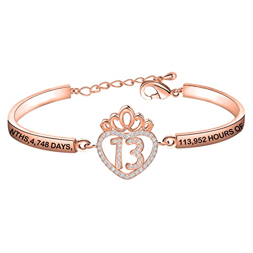 FEELMEM Sweet 13th Birthday Gifts 13 Years Old Birthday Crown Bracelet 13 Year Old Teen Gift for Girls 13 Years Old Gift
