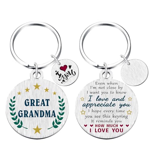 Yobent Portachiavi di Natale con scritta in inglese "Great Grandma" (lingua italiana non garantita), regalo per compleanno, Natale, Ringraziamento, Argento, 3.5 cm
