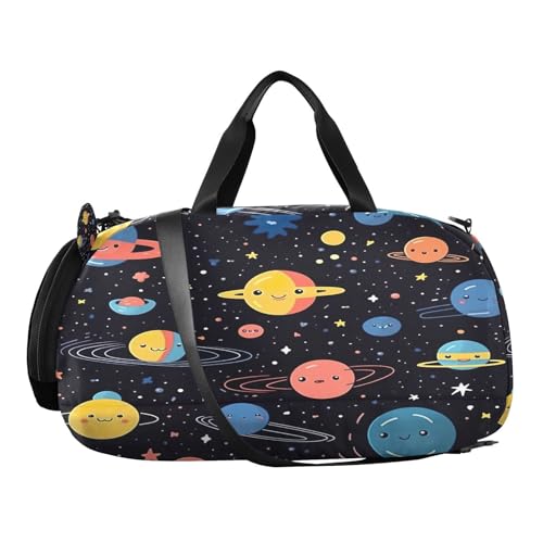 YETTASBIN Sport Travel Duffel Bag for Girls Boys, Space Planet Large Waterproof Weekender Overnight Bag, Detachable Shoulder Strap Gym Bag with Shoe Compartment & Wet Pocket2