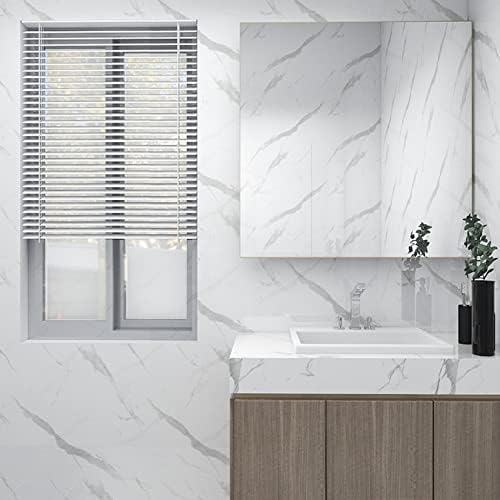 Dzhuywer White Marble Contact Paper, 15.7" x 118" Peel and Stick Self-Adhesive Removable Thick Wallpaper, Decorate Countertops Walls Kitchen Bathroom Cabinets, Waterproof Vinyl Sticker, PVC, Upgrade - 4