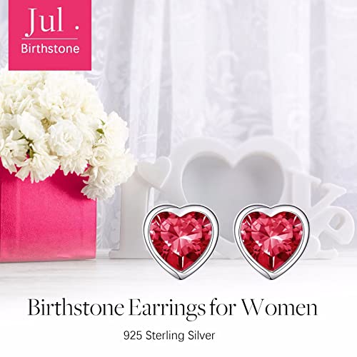 July Birthstone Ruby Earrings For Women Girls, 925 Sterling Silver Heart Stud Earrings For Women Teen Girls Red Earrings Jewelry Mothers Day Valentines Christmas Birthday Gifts For Women Her #TOP3