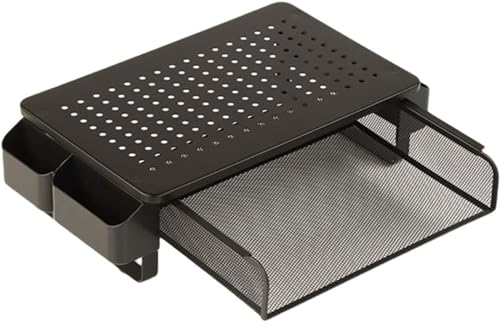 Demanca モニター台 机上台 高さ調整可能 滑り止めマット付き 机上台 ディスプレイスタンド 収納モニター台 ディスプレイラック 机上ラック 卓上ラック 鉄製モニタースタンド 高さ調整可能 放熱対策 通気性よい 引き出し 金属 (2)