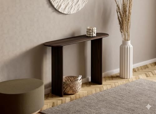 Image of Furniture Modern Solid Wood Console Table with Rounded Edges, Natural Finish, Minimalist Scandinavian Style Entryway Furniture Set for (Style 1, Walnut, 100x30x70)