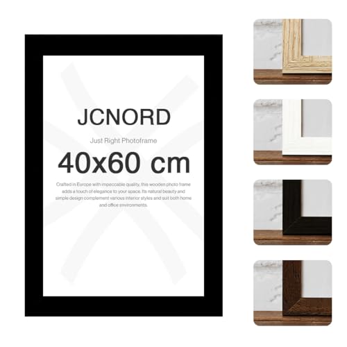 JCNORD Schwarzer MDF Holz Bilderrahmen 40x60 cm mit bruchsicherem Acrylglas | Moderner Fotorahmen für Wände und Tische