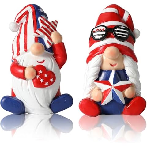 GoGnome 4th of July Gnomes Set of 2 - Handmade Resin Patriotic Gnomes Figurines for Indoor Independence Day Decorations (Patriotic) Cover