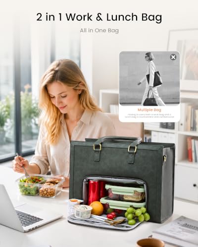 Image of LOVEVOOK Lunch Tote Bag for Women, Laptop Work Bag with Lunch Compartment | 40oz Cup Holder, 2 in 1 Lunch Tote Gag for Business,Teacher,Nurse,Office,College,Casual, Fit 15.6inch Laptop, Large Capacity