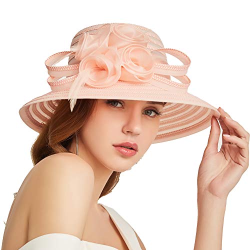 Go Mai Accessories Lady Derby Dress Church Cloche Hat Bow Bucket Wedding Bowler Hats Travel Casual Hat Pink