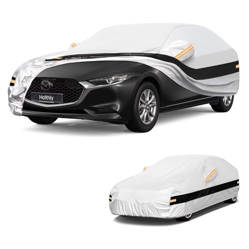 Image of 10 Layers Car Cover Custom Fit for Mazda 3 Sedan (2006-2026), Waterproof All Weather for Automobiles, Outdoor Full Cover Sun Dust Rain Protection with Cotton. Silver