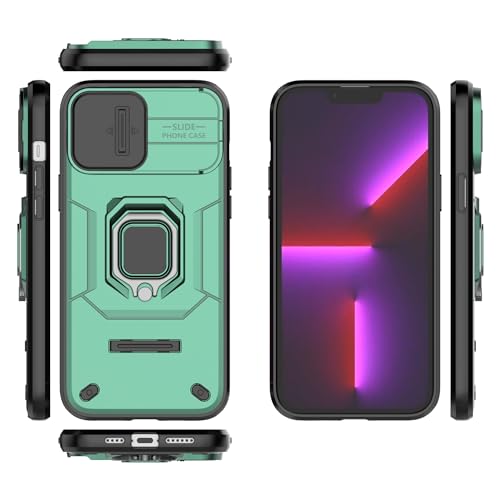 Coque iPhone 13 Pro Max antichoc avec béquille rétractable et cache caméra vert