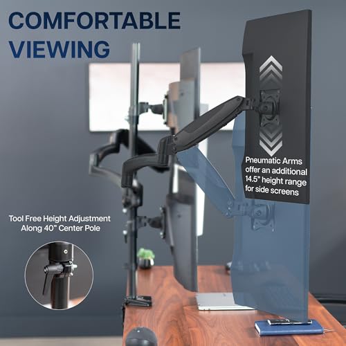 Image of VIVO Quad Pneumatic Monitor Mount for 4 Screens up to 32 inches, Fully Adjustable, Heavy Duty Desk Stand with C-Clamp, Black, STAND-V400G