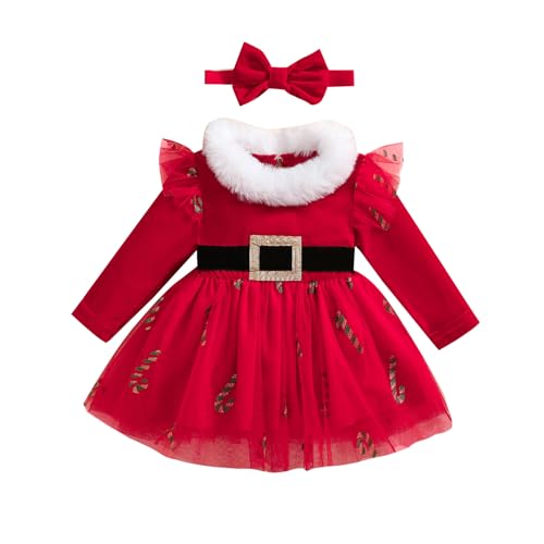 Siyova Robe de Bébé de Noël Élégant 2 Pièces Complet Robe Tulle à Manches Longues en Velours avec Bandeau Vêtements de Noël pour Filles Hiver