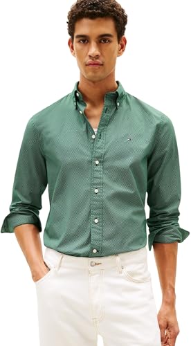 Tommy Hilfiger Chemise Homme Flex Poplin Micro Regular Fit, Vert (Ornamental Green/Allover), L