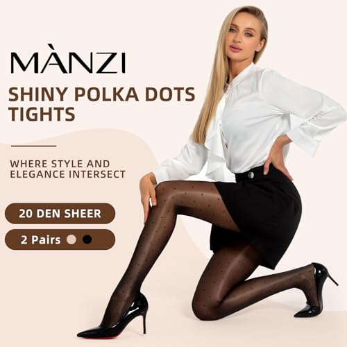 MANZI Women's Sheer Polka Dots Shimmery Patterned Tights Shiny Dotted Pantyhose Cute Shimmer Glossy Stockings with Dots2