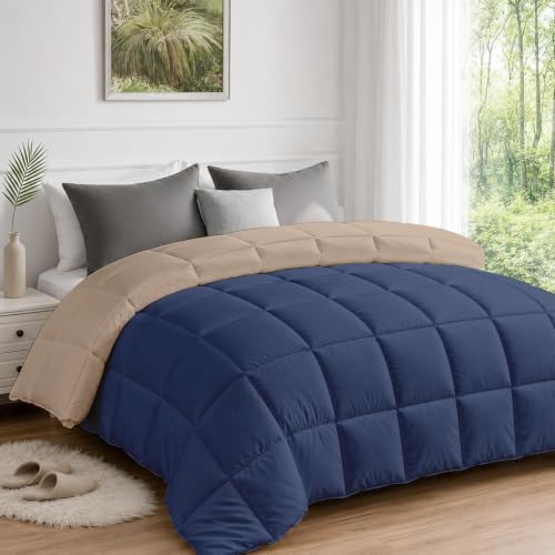 Image of AYKA Reversible Comforter 220 GSM Microfiber Reversible AC Comforter /Blanket for Winter /Quilt /Dohar /Duvets for King Size Blanket /Comforter Double Bed (Taupe & Navyblue, 90 * 100)