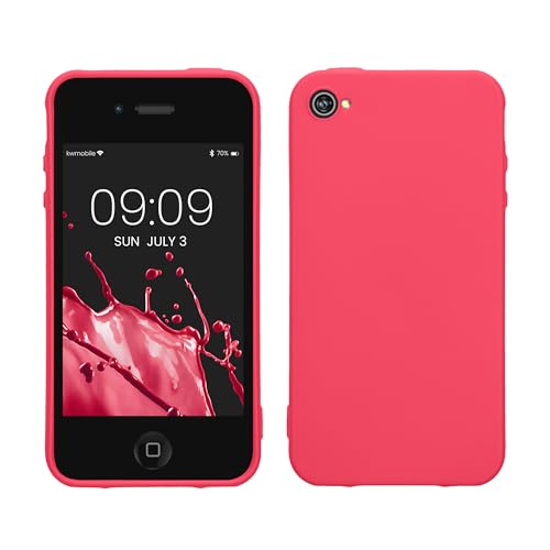 kwmobile Funda para Apple iPhone 4 / 4S Carcasa   Ultrafina de TPU y Silicona con Bordes elevados anticaídas   Rosa neón