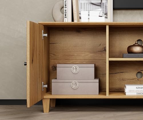 Wampattvstandfor75inchtv70inchmidcenturymodernwoodentertainmentcenterwithdoorwidemediaconsoletablewithadjustablestorageshelvesforlivingroombedroomoakbrown Urban Country Home Decor Wampat tv stand for 75 inch tv 70 inch mid century modern wood entertainment center with door wide media console table with adjustable storage shelves for living room bedroom oak brown urban country home decor