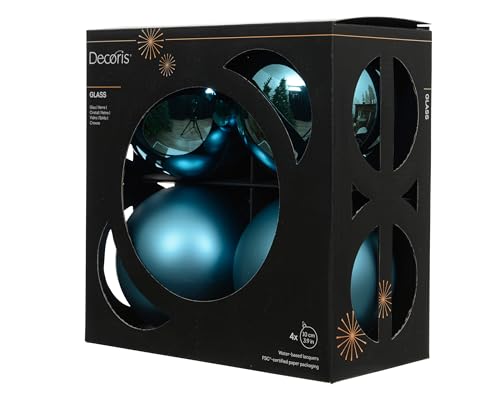 Kaemingk Weihnachtskugeln Glas 10cm 4 Stück - matt & glänzend - Große Christbaumkugeln Weihnachtsbaumkugeln für Weihnachten - Christbaumschmuck & Weihnachtsbaumschmuck - Folkloreblau